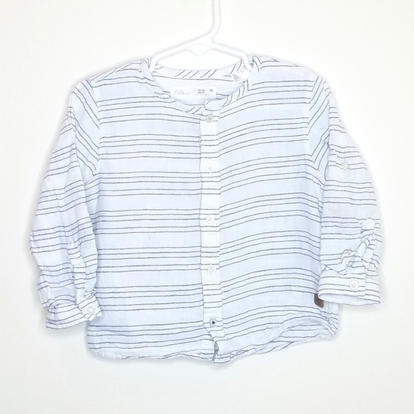 Zara Stripe Button Down Shirt Linen Shirt 18-24m - Picture 1 of 6